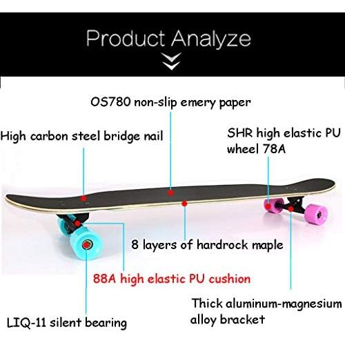  HYE-SPORT 46-Zoll-Drop-Through-Freestyle-Tanzen-Longboard-Skateboard-Cruiser 8-Schicht-Ahorn und Glatte PU-Rollen (Drop Through Deck - Camber Concave)
