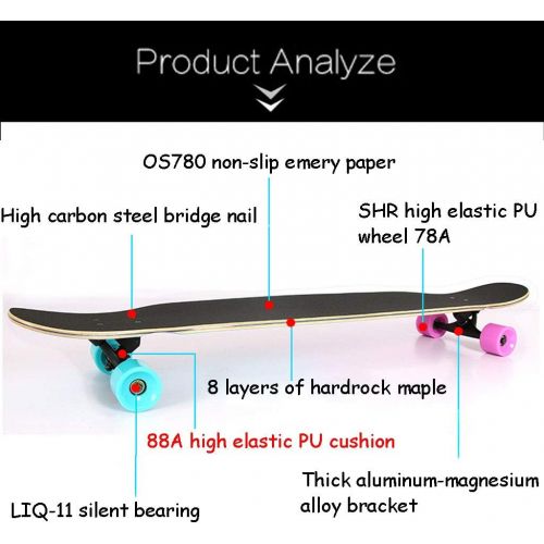 HYE-SPORT 46-Zoll-Drop-Through-Freestyle-Tanzen-Longboard-Skateboard-Cruiser 8-Schicht-Ahorn und Glatte PU-Rollen (Drop Through Deck - Camber Concave)