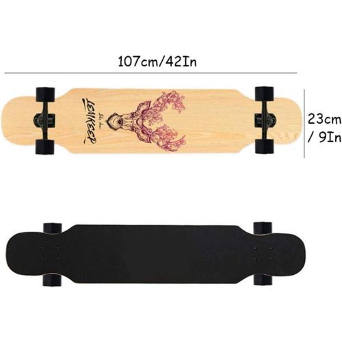  HYE-SPORT 42 ”x9 ” Longboard Skateboard Cruiser Longboard Skateboard, 8 Layer Complete Canadian Maple Wood Double Kick Concave Maple Pro Beginner Dance Board with LED PU Wheels for