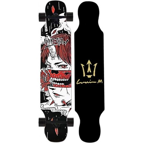  HYE-SPORT 42 ”x9 ” Longboard Skateboard Cruiser Longboard Skateboard, 8 Layer Complete Canadian Maple Wood Double Kick Concave Maple Pro Beginner Dance Board with LED PU Wheels for