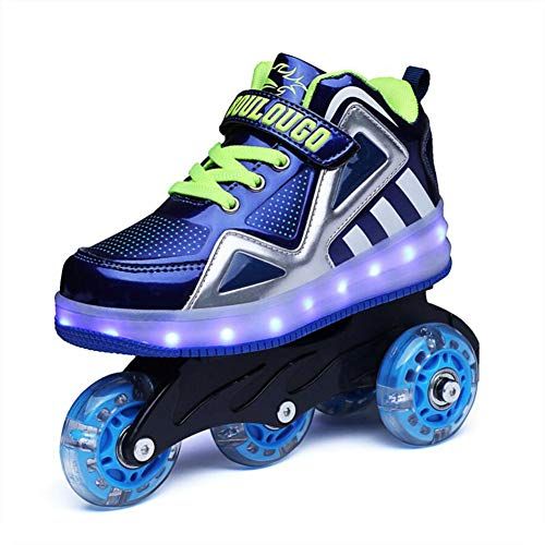  HYM Skates Unisex Kids Roller Quad Roller Skates Boots Werden Sport Sneaker Led Schuhe fuer Jungen Madchen Erhaltlich in Gruen, Rot und Blau,Blue,S