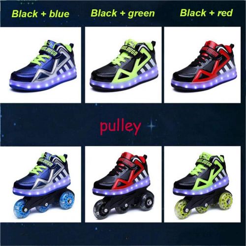  HYM Skates Unisex Kids Roller Quad Roller Skates Boots Werden Sport Sneaker Led Schuhe fuer Jungen Madchen Erhaltlich in Gruen, Rot und Blau,Blue,S