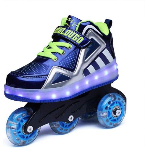  HYM Skates Unisex Kids Roller Quad Roller Skates Boots Werden Sport Sneaker Led Schuhe fuer Jungen Madchen Erhaltlich in Gruen, Rot und Blau,Blue,S