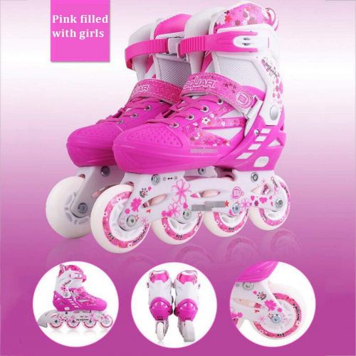  HYM Inline Skates Kids Inliner Roller Skates Blades 4 Rader Flash Children es Inline Skates Adjustable Shoe Size fuer Girls Boys,Pink,L