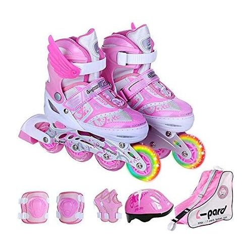  HYM Verstellbare Inline-Skates mit Light Up Wheels Beginner Roller Fun Flashing Illuminating Roller Skates for Kids Boys and Girls-erhaltlich in Four Arten Farben und DREI Sizes,pi