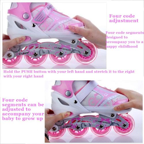  HYM Verstellbare Inline-Skates mit Light Up Wheels Beginner Roller Fun Flashing Illuminating Roller Skates for Kids Boys and Girls-erhaltlich in Four Arten Farben und DREI Sizes,pi