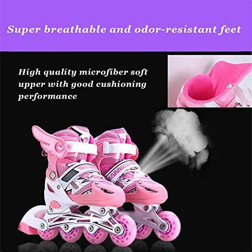  HYM Unisex Kids Indoor Skates Indoor Outdoor Adjustable Size Roller Skates Children with Best Gifts for Boys Girls,Pink,S