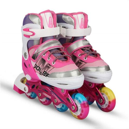  HYM Verstellbare Quad-Rollenschuehstoff-Bootstiefel mit Light Up Wheels Beginner Roller Fun Flashing Illuminating Roller Skates fuer Kids Boys und Girls in Zwei Farben und Zwei Groesse