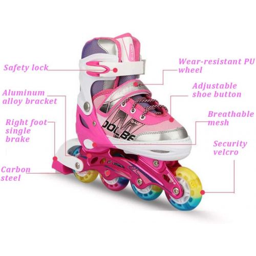  HYM Verstellbare Quad-Rollenschuehstoff-Bootstiefel mit Light Up Wheels Beginner Roller Fun Flashing Illuminating Roller Skates fuer Kids Boys und Girls in Zwei Farben und Zwei Groesse