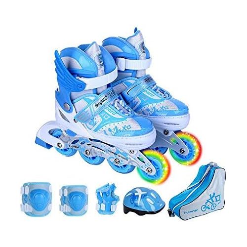  HYM Verstellbare Inline-Skates mit Light Up Wheels Beginner Roller Fun Flashing Illuminating Roller Skates for Kids Boys and Girls-erhaltlich in Four Arten Farben und DREI Sizes,Bl