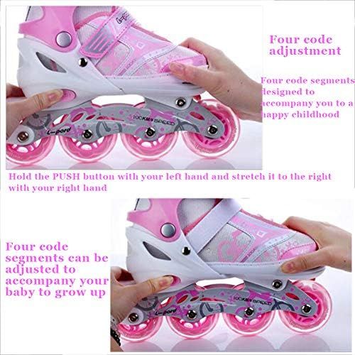  HYM Verstellbare Inline-Skates mit Light Up Wheels Beginner Roller Fun Flashing Illuminating Roller Skates for Kids Boys and Girls-erhaltlich in Four Arten Farben und DREI Sizes,Bl