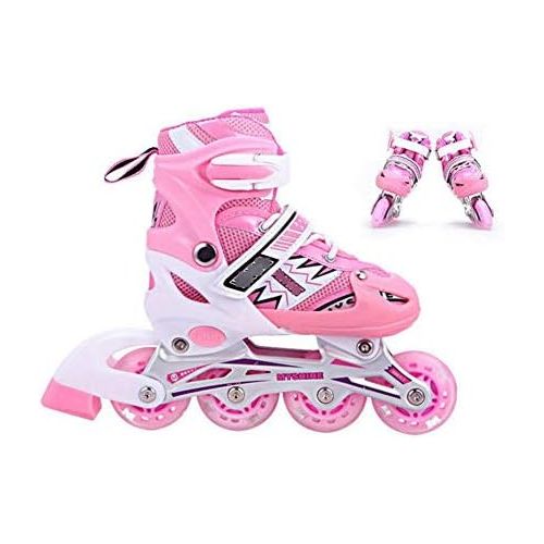  HYM Unisex Kids Indoor Skates Indoor Outdoor Adjustable Size Roller Skates Children with Best Gifts for Boys Girls,Pink,L
