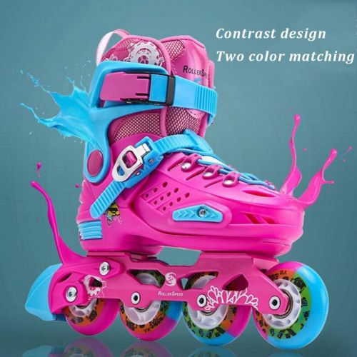  HYM Verstellbare Inline-Skate-Rader Beginner Fun Roller Skates fuer Kids Boys und Girls-erhaltlich in Zwei Farben und Groessen mit Schutzausruestung,Pink,S
