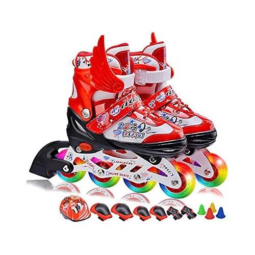  HYM Verstellbare Rollschuhe fuer Kinder - beleuchtete Kinder-Vierrad-Rollschuhe,Red,M