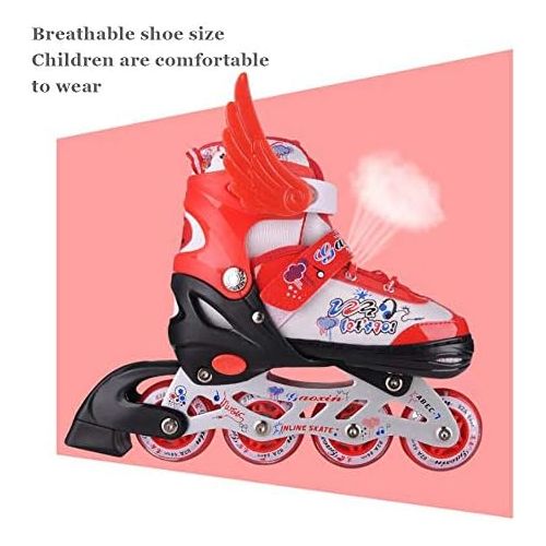  HYM Verstellbare Rollschuhe fuer Kinder - beleuchtete Kinder-Vierrad-Rollschuhe,Red,M