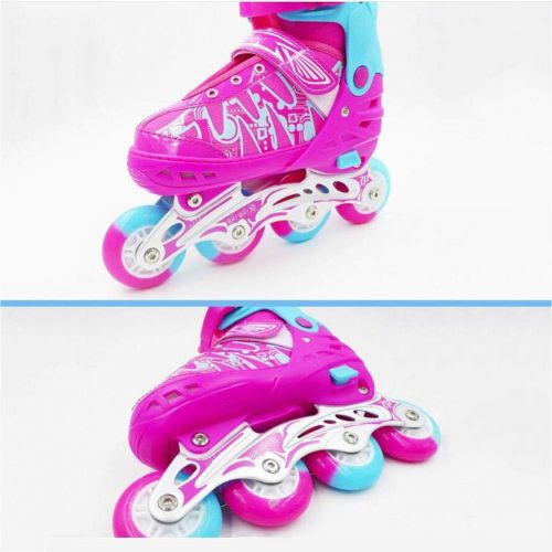  HYM Inline-Skates Kinder verstellbare Rollschuhe - Vierrad-Rollschuhe fuer Kinder mit 4 Rollen Spass Blinken Leuchtet in Zwei Farben und DREI Groessen,Pink,S