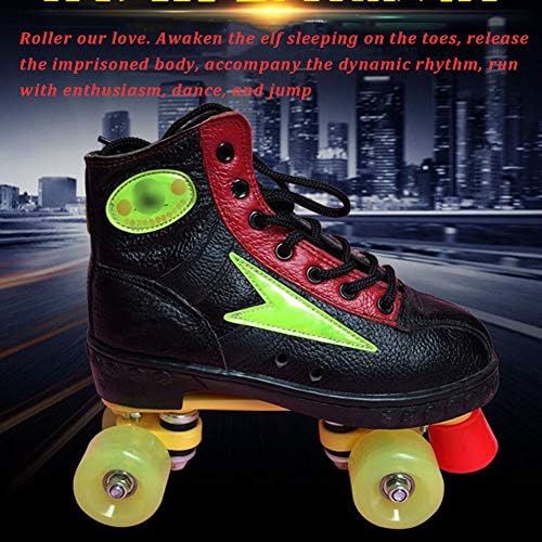  HYM Quad Wheels Roller Skates Junior Childrens Skates Unisex Children ABEC-7 mit schwarzen Vier Radern leuchten die Groesse optional Retro Roller Skates-33-43,S