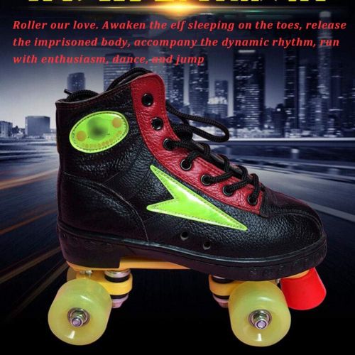  HYM Quad Wheels Roller Skates Junior Childrens Skates Unisex Children ABEC-7 mit schwarzen Zwei Radern leuchten die Groesse optional Retro Roller Skates-33-43,S