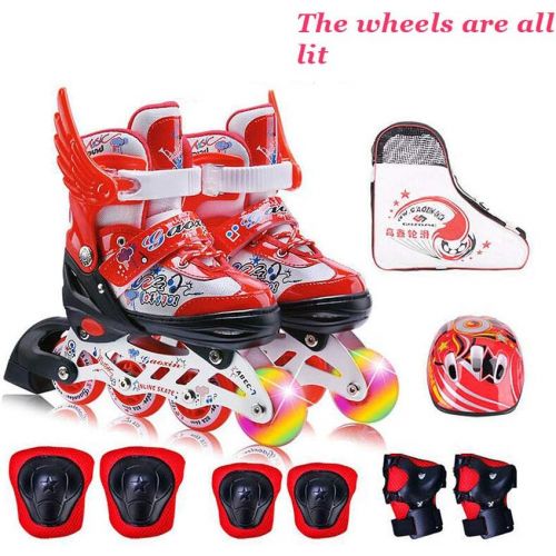  HYM Inline-Skates Kinder Einstellbare 4-Rad-Quad-Rollschuhe Stiefel Kinderrollen Alle Rader leuchten,Red,S