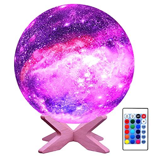  [아마존베스트]HYODREAM 3D Moon Lamp Kids Night Light Galaxy Lamp 16 Colors LED Light with Rechargeable Battery Touch & Remote Control as Birthday Gift for Boys/Girls/Baby