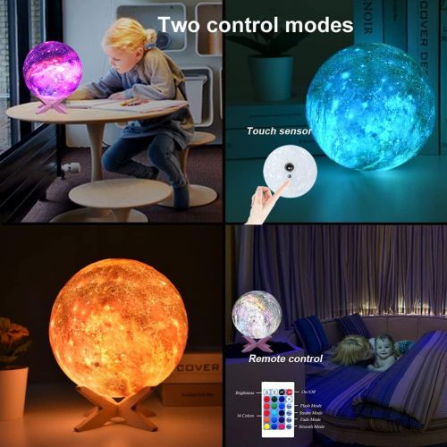  [아마존베스트]HYODREAM 3D Moon Lamp Kids Night Light Galaxy Lamp 16 Colors LED Light with Rechargeable Battery Touch & Remote Control as Birthday Gift for Boys/Girls/Baby