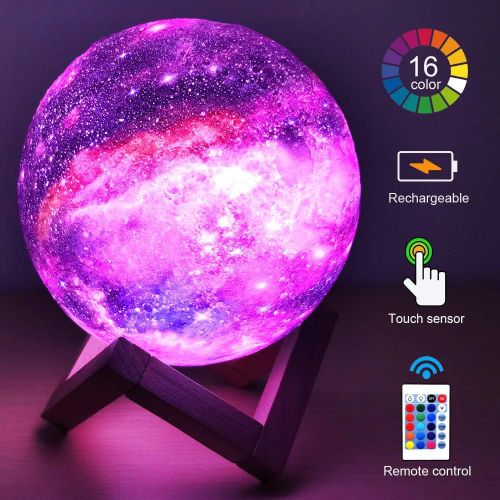  [아마존베스트]HYODREAM 3D Moon Lamp Kids Night Light Galaxy Lamp 16 Colors LED Light with Rechargeable Battery Touch & Remote Control as Birthday Gift for Boys/Girls/Baby