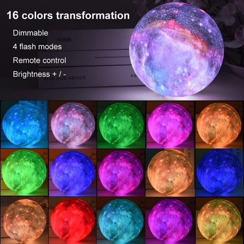  [아마존베스트]HYODREAM 3D Moon Lamp Kids Night Light Galaxy Lamp 16 Colors LED Light with Rechargeable Battery Touch & Remote Control as Birthday Gift for Boys/Girls/Baby