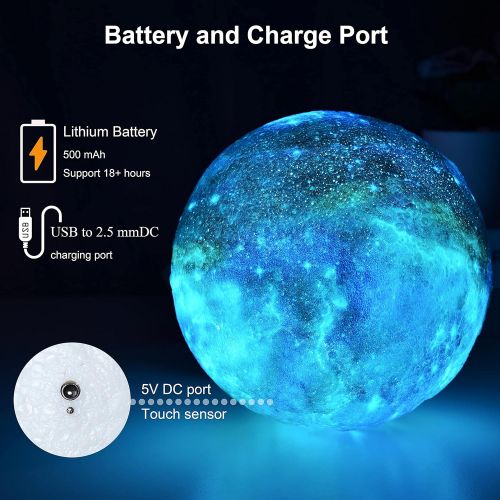  [아마존베스트]HYODREAM 3D Moon Lamp Kids Night Light Galaxy Lamp 16 Colors LED Light with Rechargeable Battery Touch & Remote Control as Birthday Gift for Boys/Girls/Baby