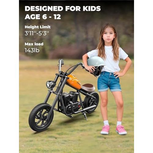  Electric Motorcycle for Kids, [Fascinating Gift to Kids Age 6+] Hyper GoGo Kids Electric Bike with 3 Speeds Max 10Mph Up to 60 Minutes Continuous Ride Time for Kids/Teens(Blue)