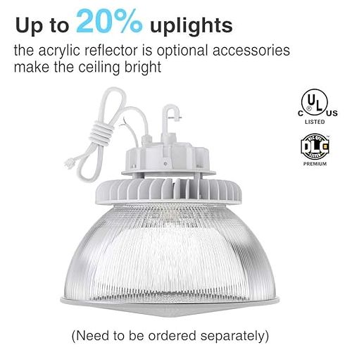  HYPERLITE High Bay Led Lights 150W 21,000LM(140lm/w) 5000K CRI>80 1-10V Dimmable UL Listed Hanging Hook Safe 5' Cable with 110V Plug UFO High Bay Light for Shopping Mall Warehouse