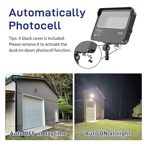  HYPERLITE LED Flood Light with Dusk to Dawn Photocell, 11000LM LED Security Flood Lights Outdoor, 5000K Daylight IP65 Waterproof Floodlights for Court, Garden, Yard