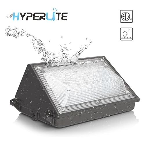  HYPERLITE 120W LED Wall Pack Light with Dusk-to-Dawn Photocell, Ideal Outdoor Security Lighting Commercial and Industrial LED Wall Lights for Parking lot Garage Warehouse Factory ETL Listed