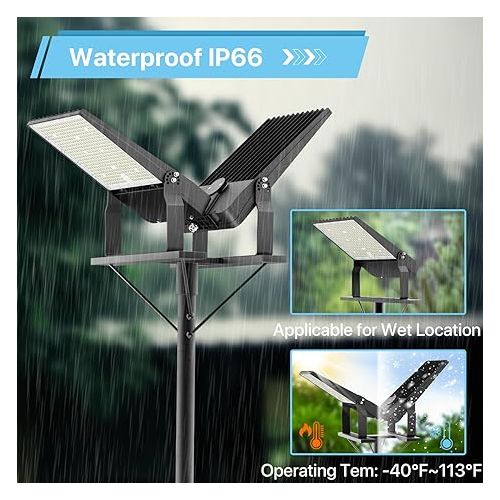  HYPERLITE Flood Lights Outdoor 300W, 40500LM Exterior LED Flood Light, IP66 Waterproof Outdoor Flood Light Fixture, 1-10V Dimmable 5000K Daylight Floodlights for Yard, Garage, Parking lot