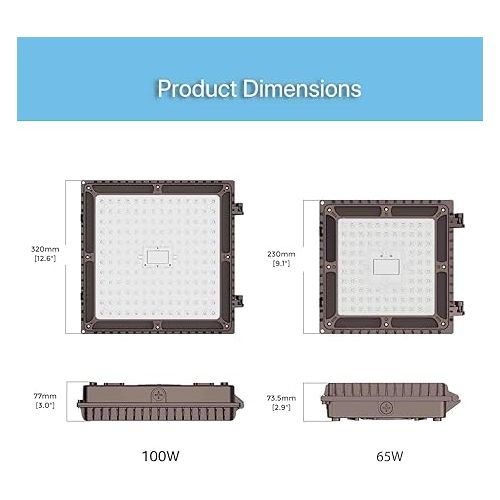  HYPERLITE LED Canopy Light 65W 8450Lumens,Square Canopy LED Lights 5000K Daylight,LED Canopy Lights Outdoor IP65 Waterproof Ideal for Garage,Carport,Gas Station,Underpass,Entrance UL Listed