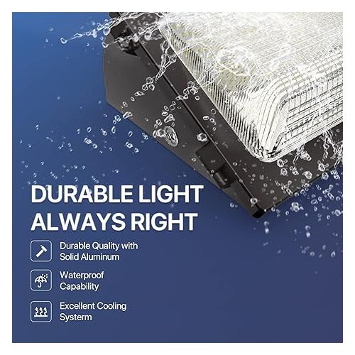  HYPERLITE LED Wall Pack Light 120W with Dusk to Dawn Photocell and Glass Lens LED Security Flood Commercial and Industrial Outdoor LED Wall Lights Out Door for House Warehouses UL Listed