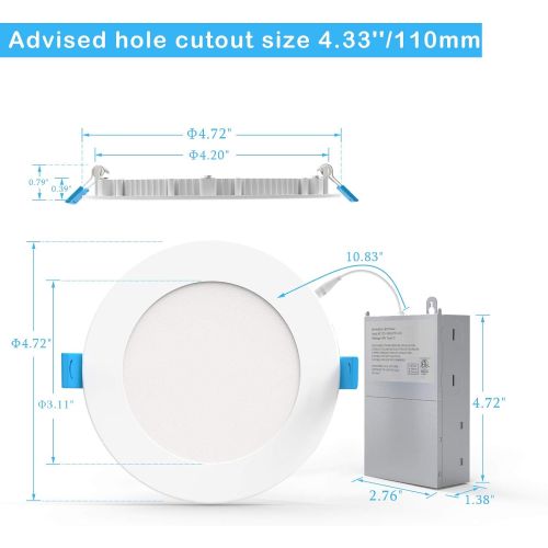  [아마존베스트]HYPERLITE 12 Pack 4Inch LED Recessed Lighting, 585Lm Ultra-Thin Downlight with Junction Box, 9W, IC Rated, Dimmable, 3000K Warm White, CRI 90, Aluminum Recessed Slim LED Panel Ligh