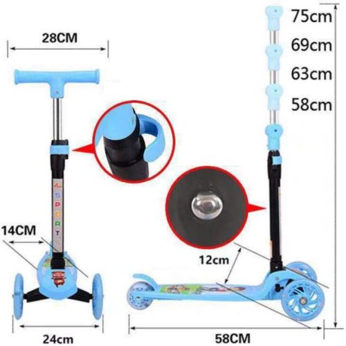  HYRL Kinder Scooter, Faltbare tragbare dreiradrige Roller hoehenverstellbar blinkende PU-Rader fuer Kleinkinder und Kinder,Blue