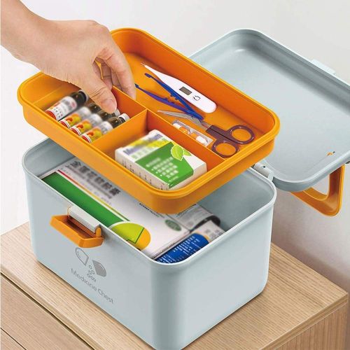  HYRL Household Medicine Chest Large Capacity Medicine Storage Box -Portable First Aid Kit for Home, Travel Workplace,Blue