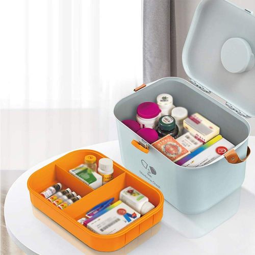  HYRL Household Medicine Chest Large Capacity Medicine Storage Box -Portable First Aid Kit for Home, Travel Workplace,Blue