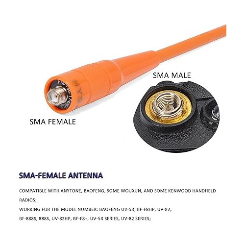  HYS SMA Female HT Antenna Dual Band VHF UHF 144/430Mhz Soft Whip Orange Antennas for WOUXUN KG-UVD1P KG-UV6D KG-659 Baofeng/Pufeng UV-5R 888S UV-82 DMR-6X2 DM-1701 (Pack of 2)