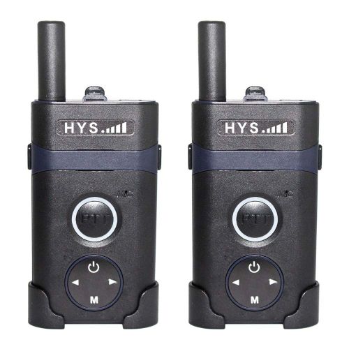  HYS Mini Walkie Talkie UHF 400-480MHz 16 Channels Long Range Portable Handheld Ham Radio Li-ion Battery and G Shape Earpiece Two Way Radios (Black 2 Pack)