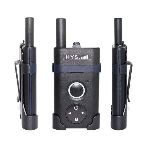  HYS Mini Walkie Talkie UHF 400-480MHz 16 Channels Long Range Portable Handheld Ham Radio Li-ion Battery and G Shape Earpiece Two Way Radios (Black 2 Pack)