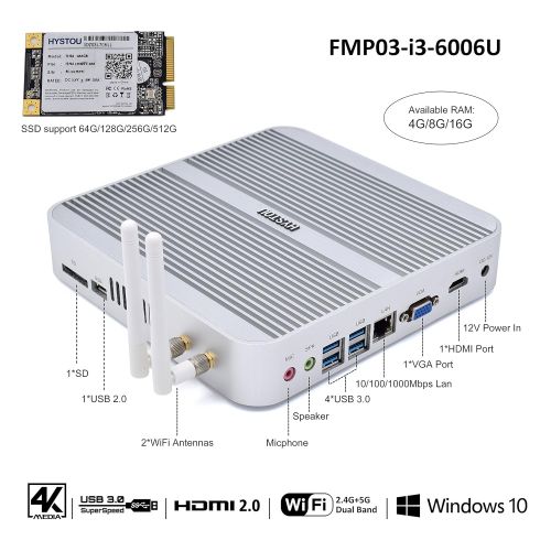  HYSTOU FMP03 Intel Core I5-6200U, Gaming Mini Pc, Mini Desktop Computer,Finless Mini Box PC,Power Interuption Recovery,Support Dual Display，OEM Windows 10 64-bit