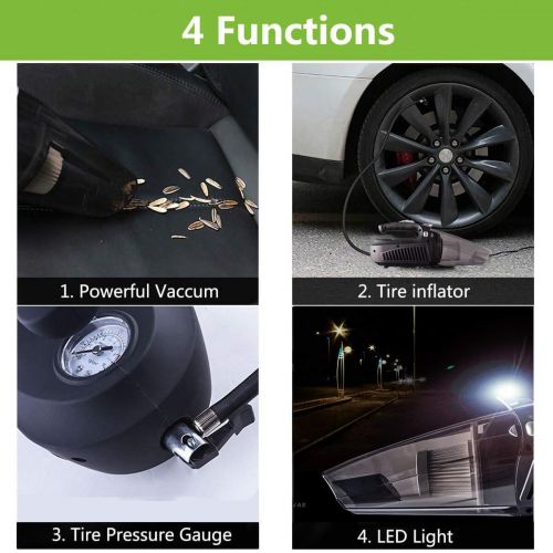  HZJSPXC Car Vacuum Cleaner 4 in 1 Multifunctional High Power Corded Dc 12V 120W Air Compressor Tire Inflator Handheld Car Vacuum Cleaner Wet/Dry Auto Portable Vacuum Cleaner for Home Pet H