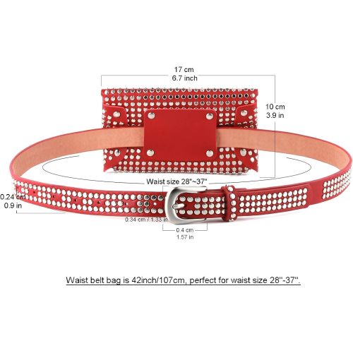  HZMAN Womens Leather Belt Fanny Pack With Removable Belt Metal Spike Studded Waist Pouch Fashion Belt Bags, Two Sizes