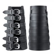 HZMAN Medieval Bracers Faux Leather Wide Eight Strap Cuff Wrap Wristband Buckle Fastening Arm Armor Cuff, A Pair Black