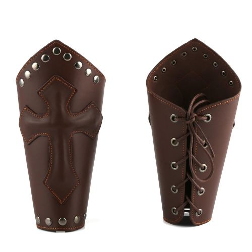  HZMAN Faux Leather Arm Guards - Medieval Knight Bracers - One Size, Black or Brown