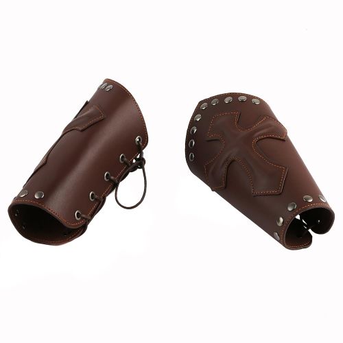  HZMAN Faux Leather Arm Guards - Medieval Knight Bracers - One Size, Black or Brown