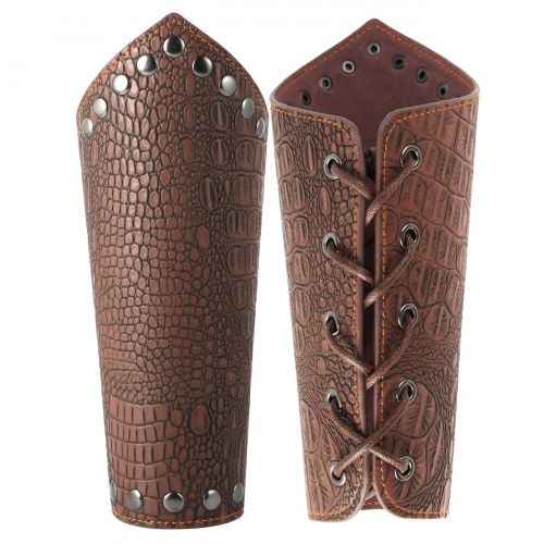  HZMAN Faux Leather Arm Guards - Medieval Knight Bracers - One Size, Black or Brown