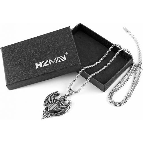  HZMAN Stainless Steel Hawk Eagle Necklace for Men Women Patriotic American Flag Bald Eagle Shield Pendant Jewelry Gift